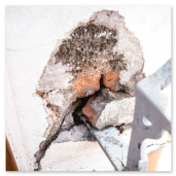 Inspector documenting a small mould area behind furniture
